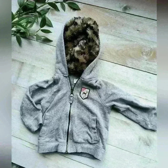 Carter's Faux Fur Leopard Print Zip Up Hooded Sweatshirt Jacket Girls Toddler 2T - Picture 1 of 5